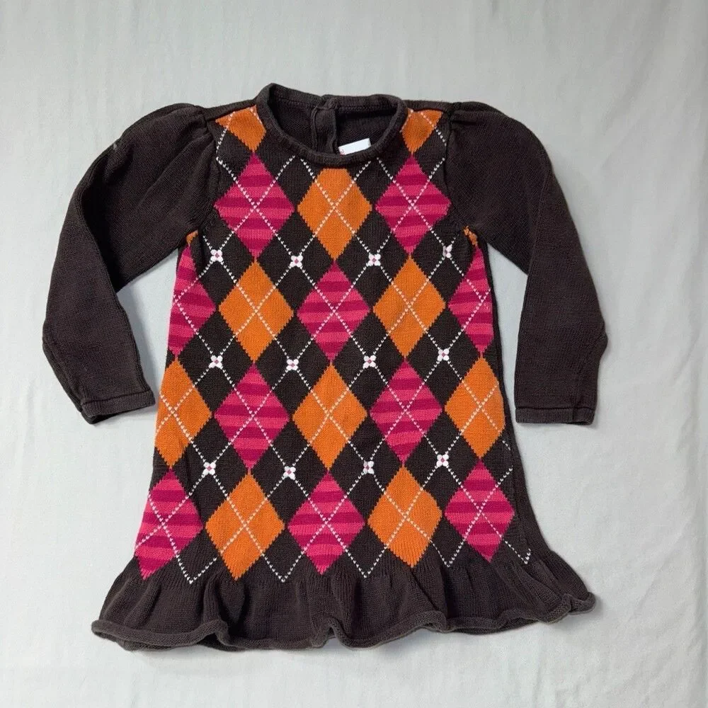 Gymboree Dress Girls 4T Pink Argyle Fall Winter Aline Ruffle Hem Classic Preppy